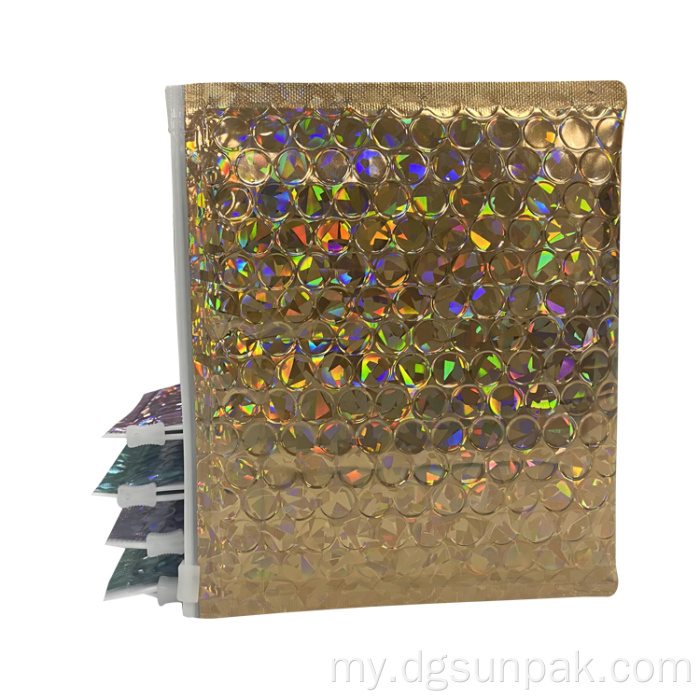 Ziplock Holographic Bubble Mailers မိတ်ကပ်စာပို့အိတ်များ